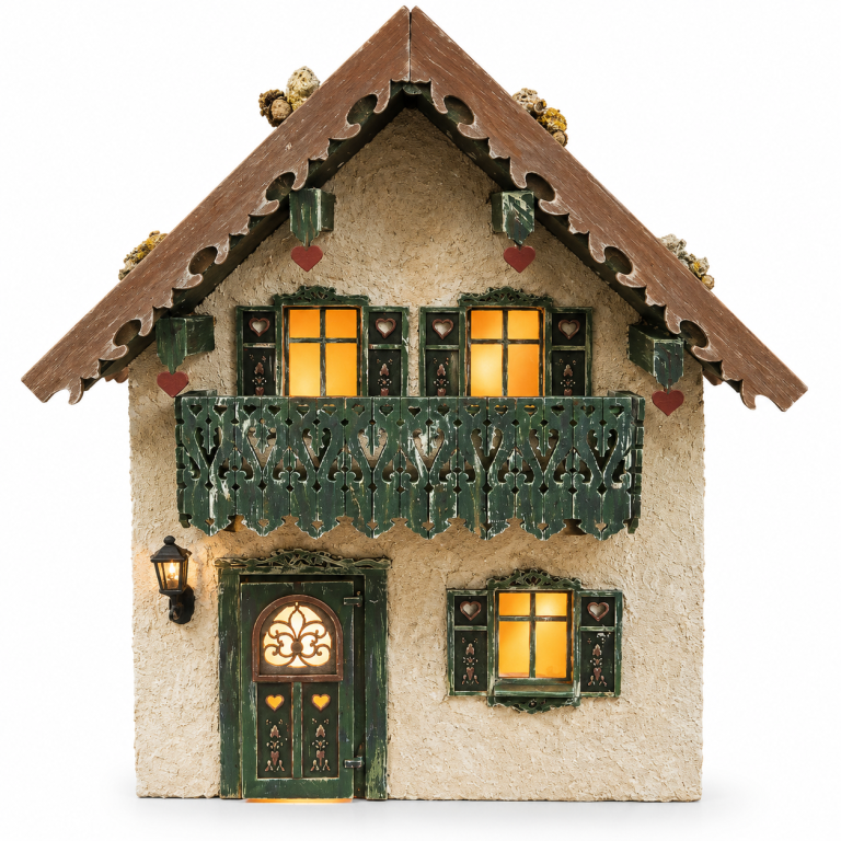 Beleuchtetes Bauernhaus Tirol -Alpenhaus mit Herzdetails