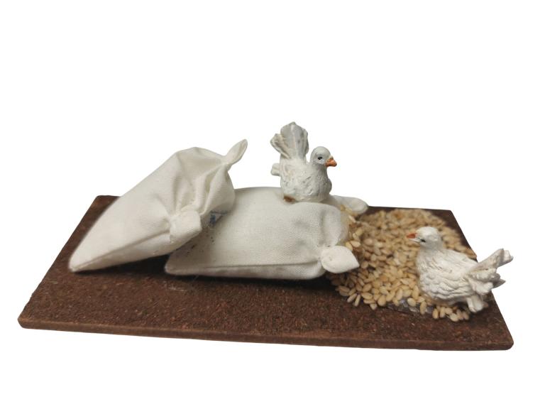 Getreidesäcke mit Tauben-Krippenzubehör