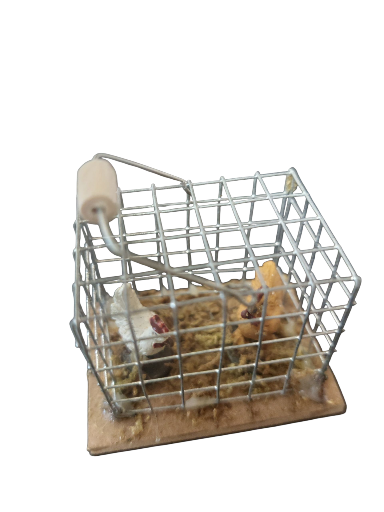 Käfig mit 2 Hühnern- Krippenzubehör