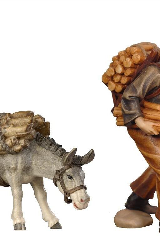 KO Hirt Holzträger mit Esel mit Holz- Color-Bemalt-