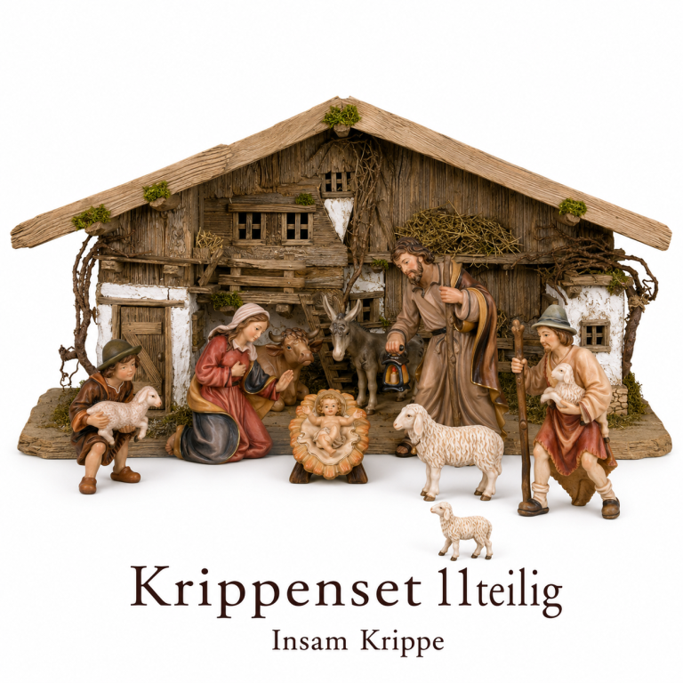 11-teiliges Krippenset Alpenland der Insam Krippe mit Stall und Krippenfiguren