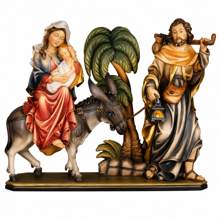 Flucht nach Ägypten Krippenfiguren mit Josef Maria auf Esel und Palme