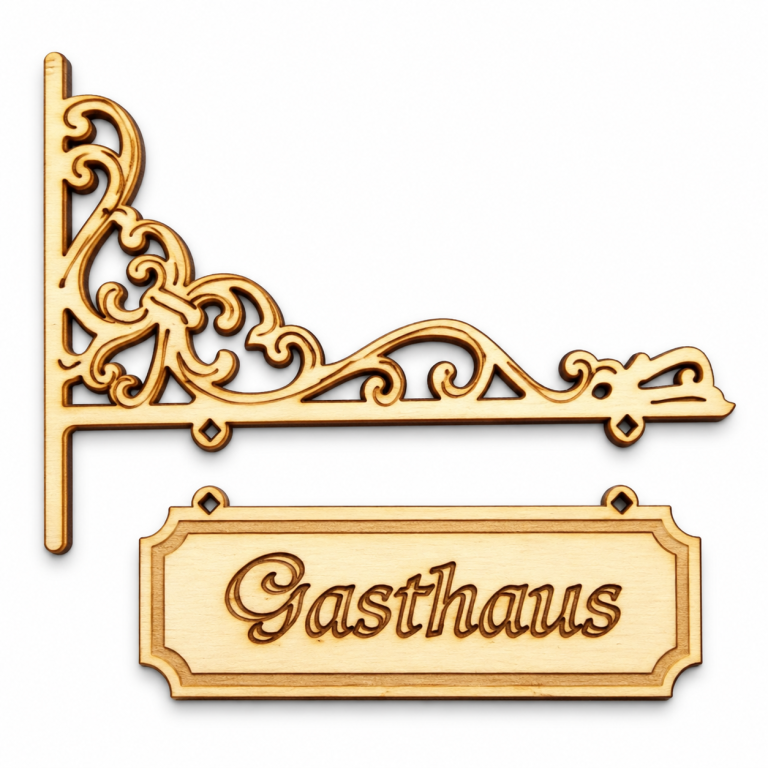 Halterung mit Schild Gasthaus oder Herberge für die Herbergsuche in der Krippe