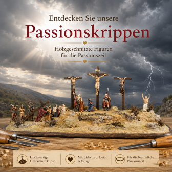 Passionskrippe aus Holz mit Kreuzweg Figuren und Landschaft