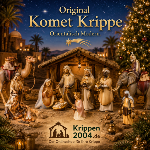 Original Komet Krippe mit modernen holzgeschnitzten Krippenfiguren