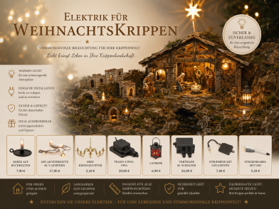 Krippenbeleuchtung mit LED Lampen Laternen und Elektrik Zubehör