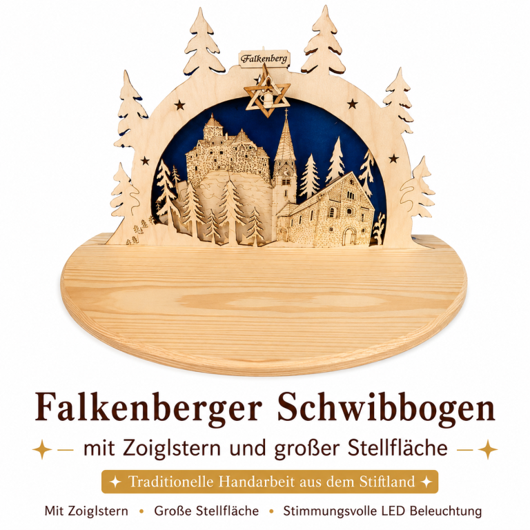 Falkenberger Schwibbogen mit Zoiglstern, Burg Falkenberg und Pankratius-Kirche