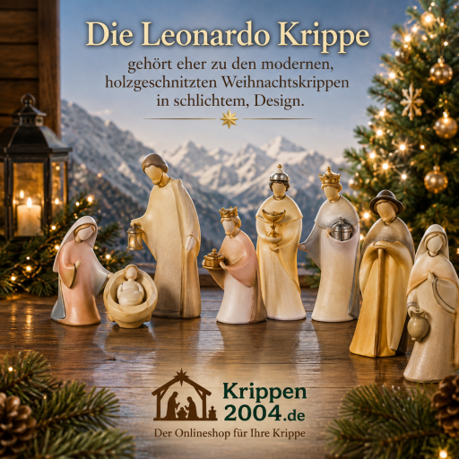 Original Leonardo Krippe mit holzgeschnitzten Krippenfiguren im modernen Design