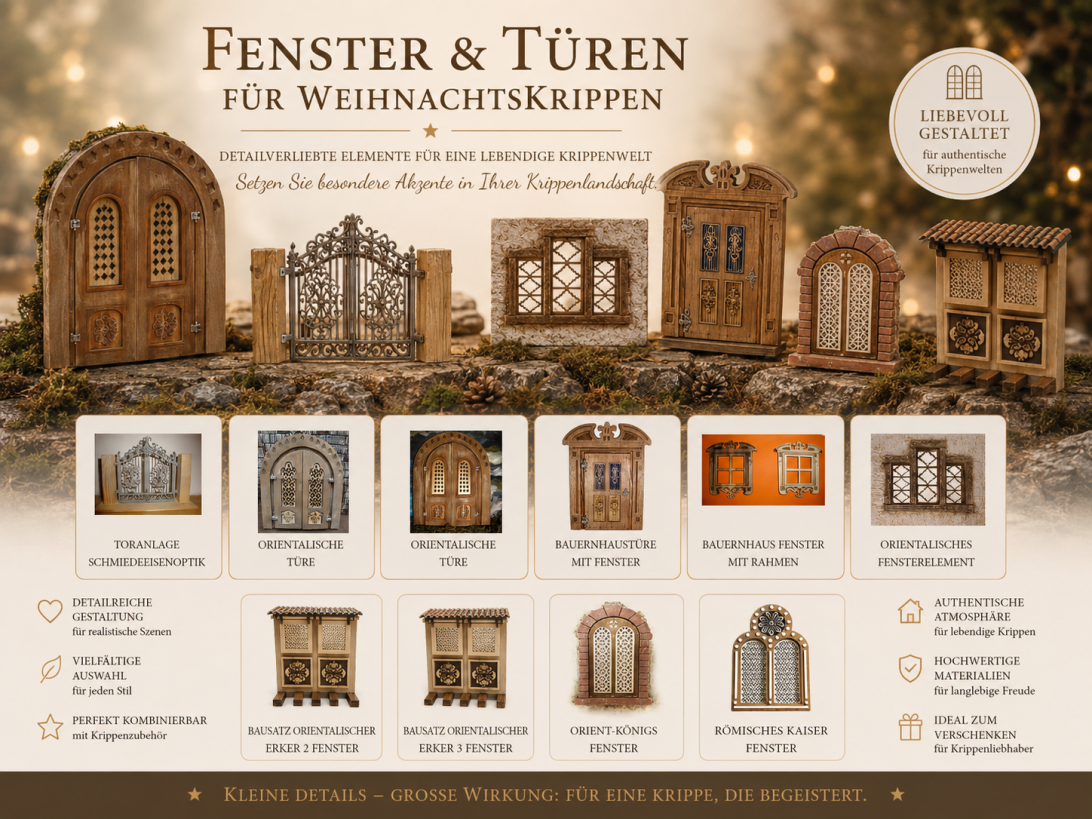 Krippenfenster und Krippentüren für orientalische und heimatliche Krippen