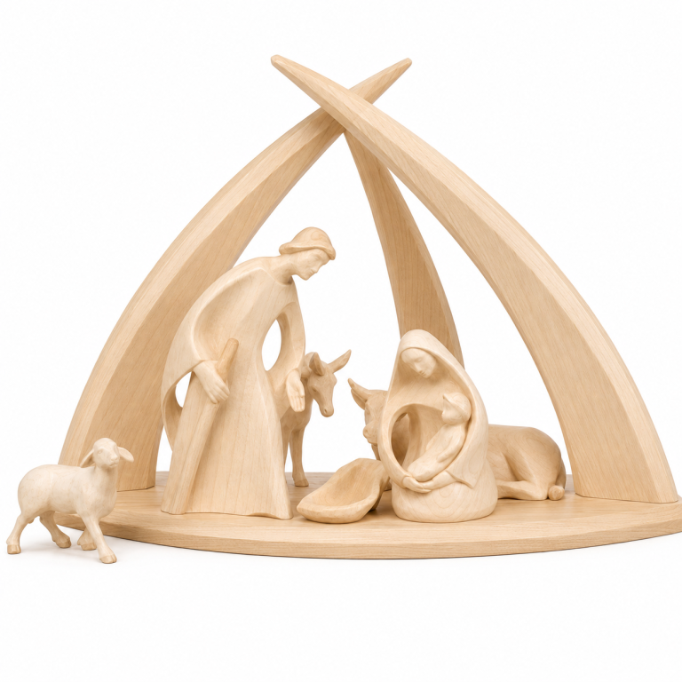 Leonardo Krippenset 8-teilig mit moderner Heiliger Familie und Krippenstall in Natur