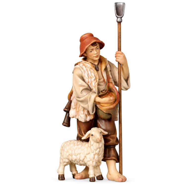 Bemalter Hirte mit Lamm und Stab