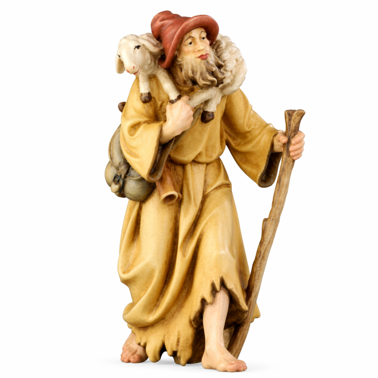 Handbemalte Hirtenfigur mit Lamm