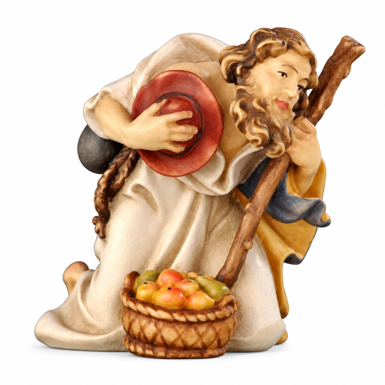 Handbemalte Hirtenfigur mit Obstkorb