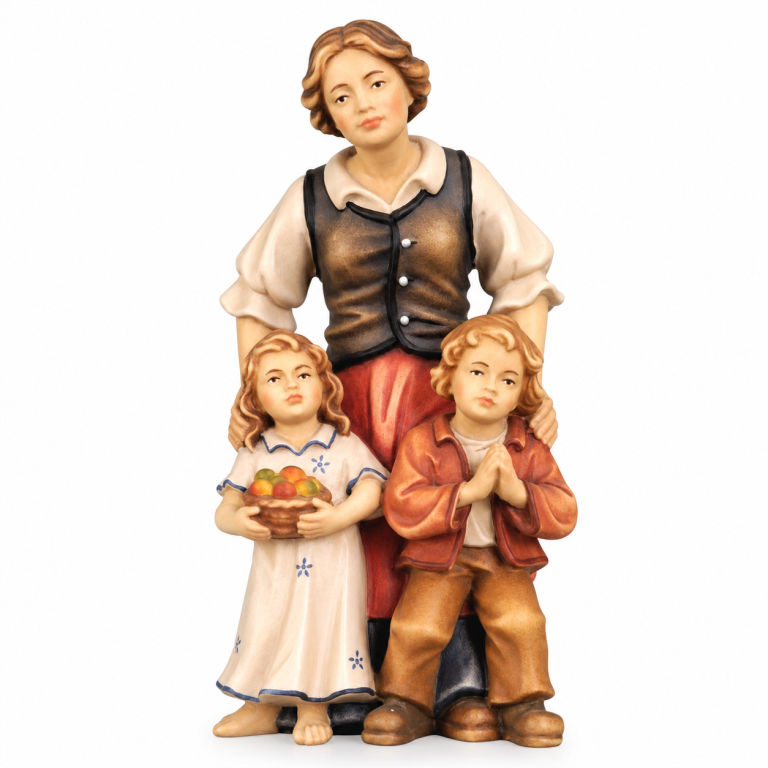 Original Rainell Krippenfigur Hirtin mit zwei Kindern