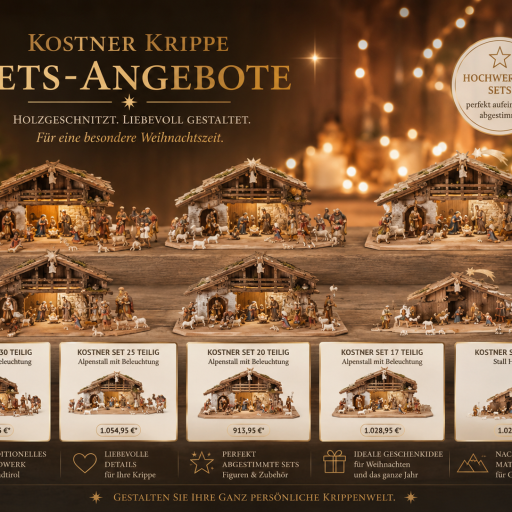 Kostner Krippe Set mit Krippenstall, Figuren und Tieren für Weihnachten
