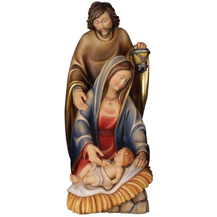 Moderne Blockkrippe Familiengruppe aus Ahornholz mit Maria Josef und Jesuskind