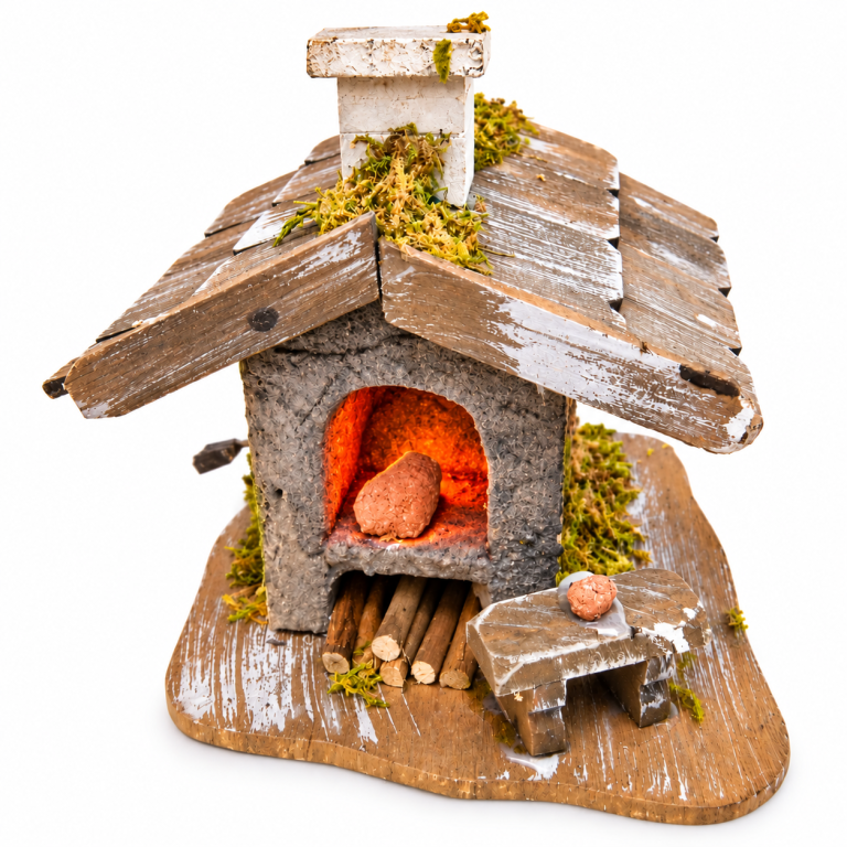 Beleuchtetes Backhaus für Weihnachtskrippe 8 bis 10 cm