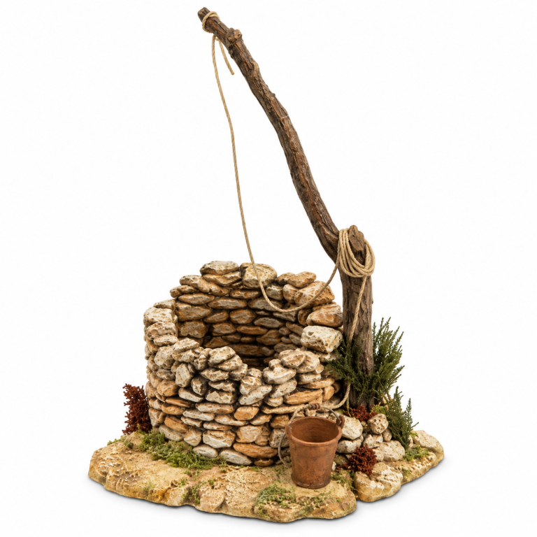 Steinbrunnen Antik mit Kupfereimer für Krippen 10 bis 13 cm
