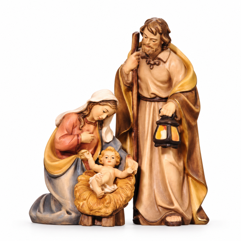Blockkrippe Gabriel mit 3-teiliger Heiliger Familie aus Bergahorn, Color-bemalt