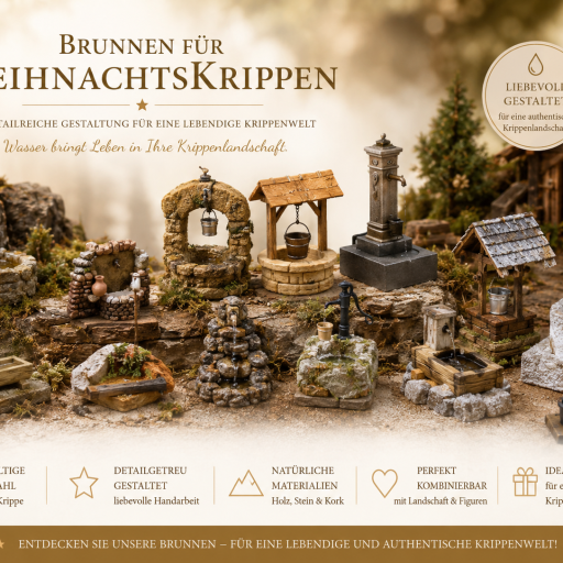 Krippenbrunnen mit Pumpe und Wasserstellen für Weihnachtskrippen