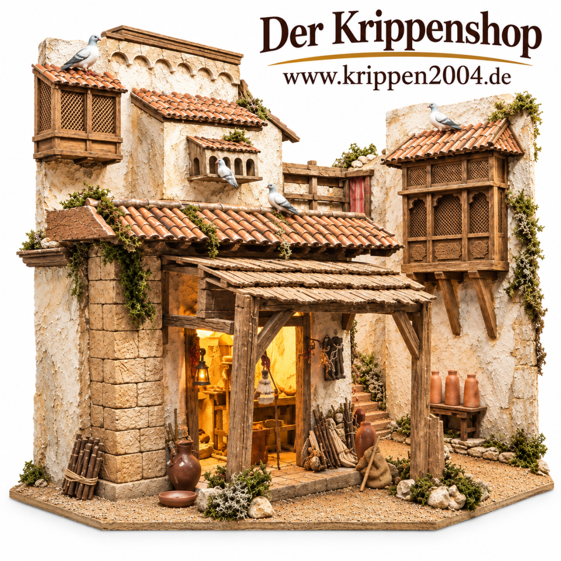 Orientalisches Krippengebäude mit Tauben, Terrakotta-Dächern und Krippenbau-Zubehör von Krippen2004