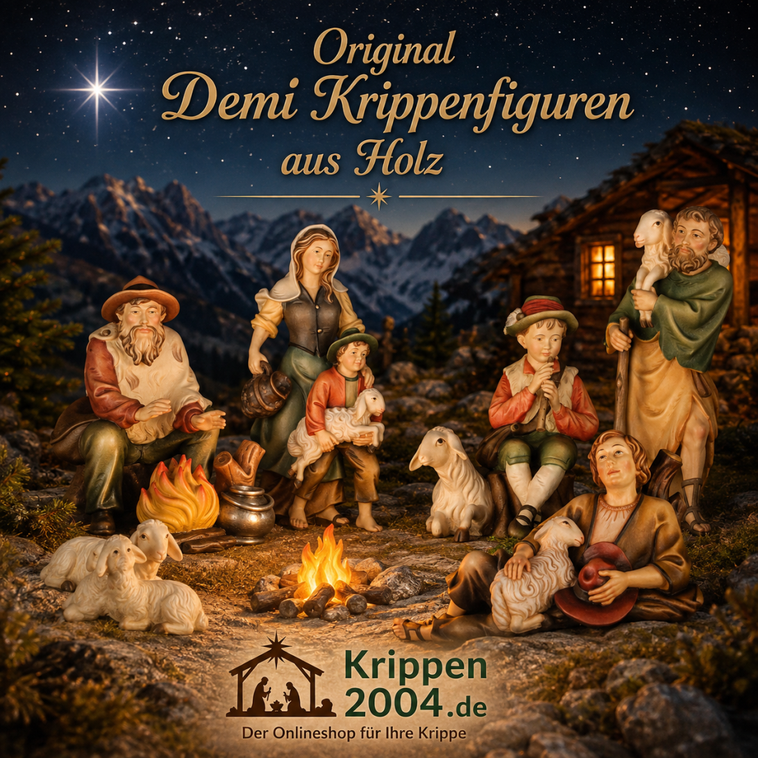 Original Demi Krippen mit Friedenskrippe und Karl Krippe 2000 als holzgeschnitzte Krippenfiguren für Weihnachtskrippen