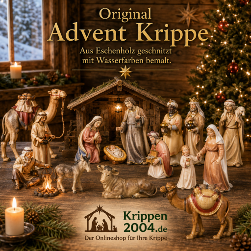 Original Advent Krippe aus Eschenholz mit modernen holzgeschnitzten Krippenfiguren
