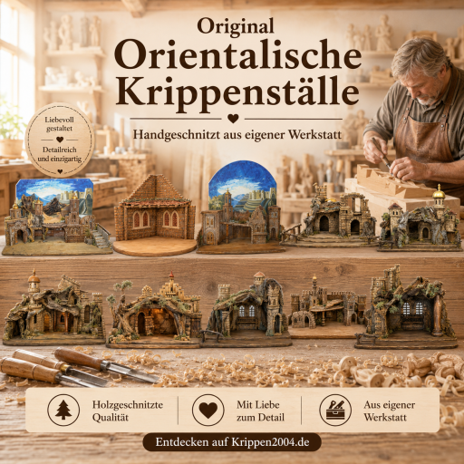 Orientalische Krippenställe aus Holz für Weihnachtskrippen