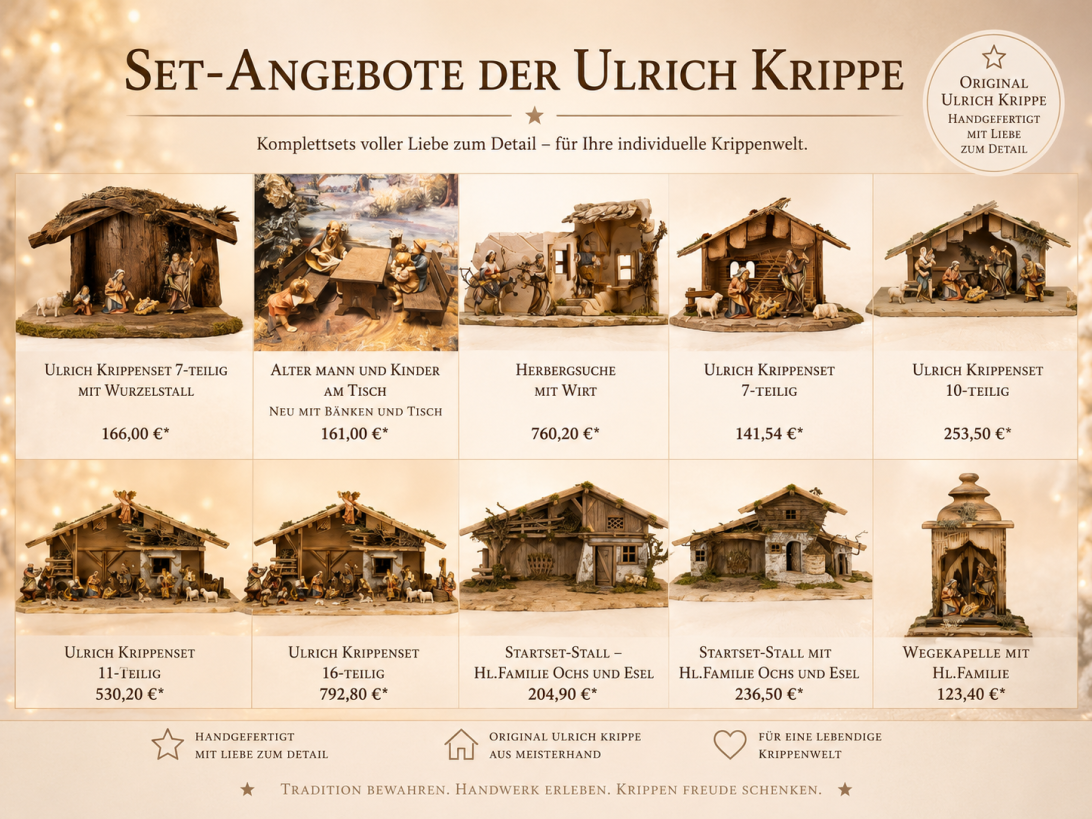 Sets der Ulrich Krippe mit Krippenfiguren und Krippenstall