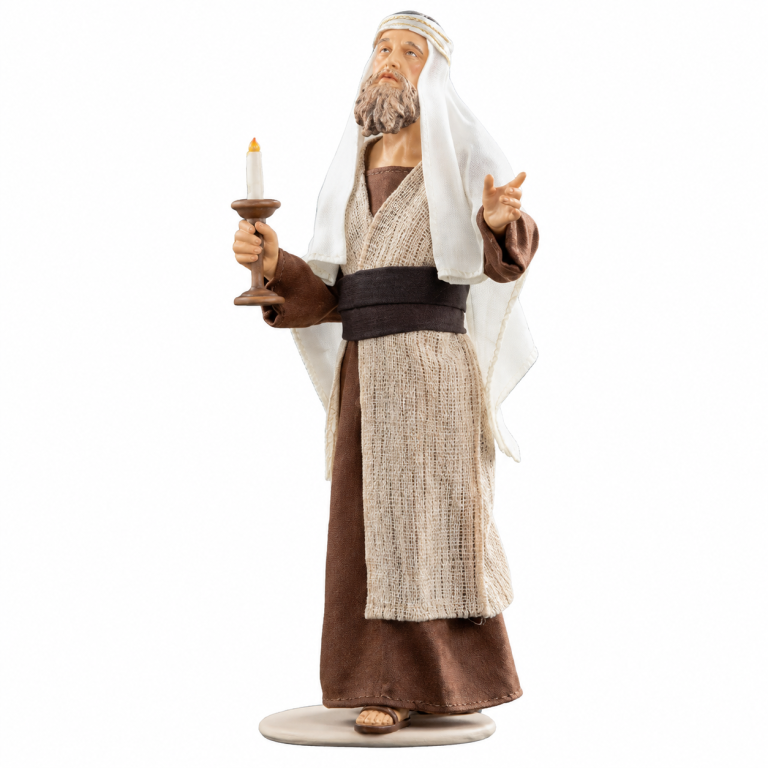 Biblische Figur mit Kerze auf Sockel