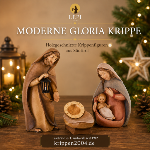 Gloria Krippe Modern von Lepi mit modernen holzgeschnitzten Krippenfiguren