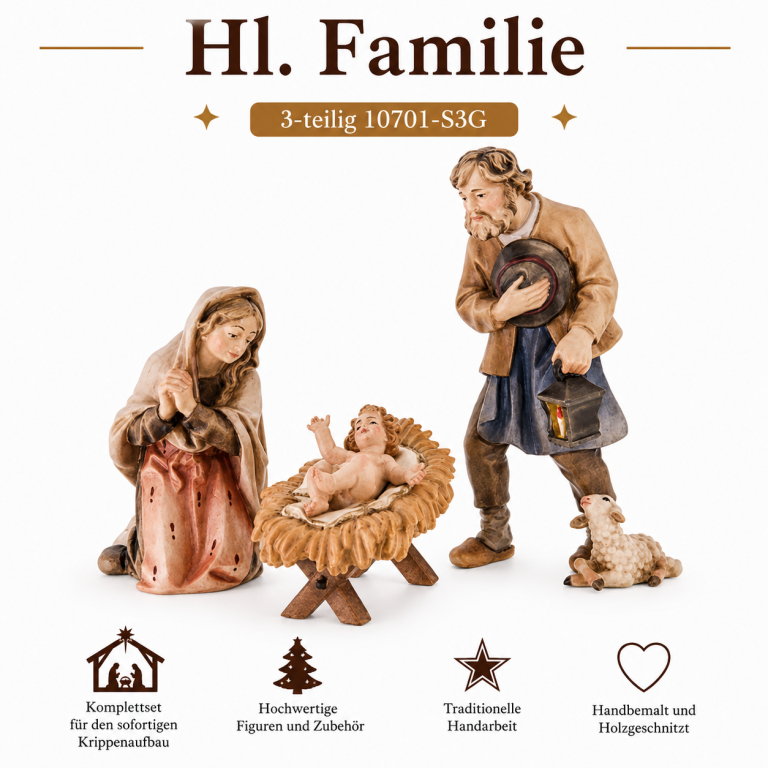 Heilige Familie der Lepi Krippe mit Strohwiege und Lämmchen