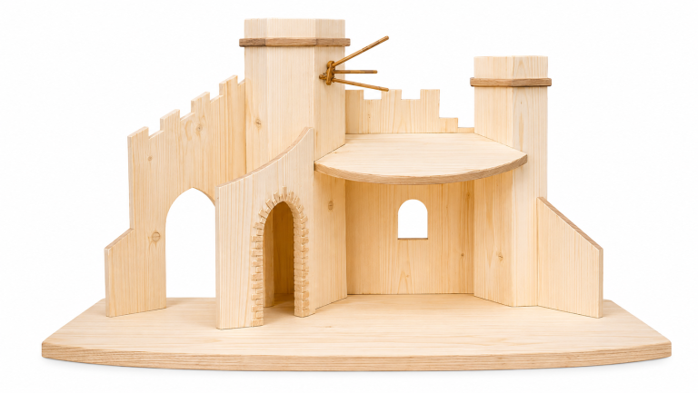 Moderner Krippenstall mit Turm für 9 bis 20 cm Krippenfiguren