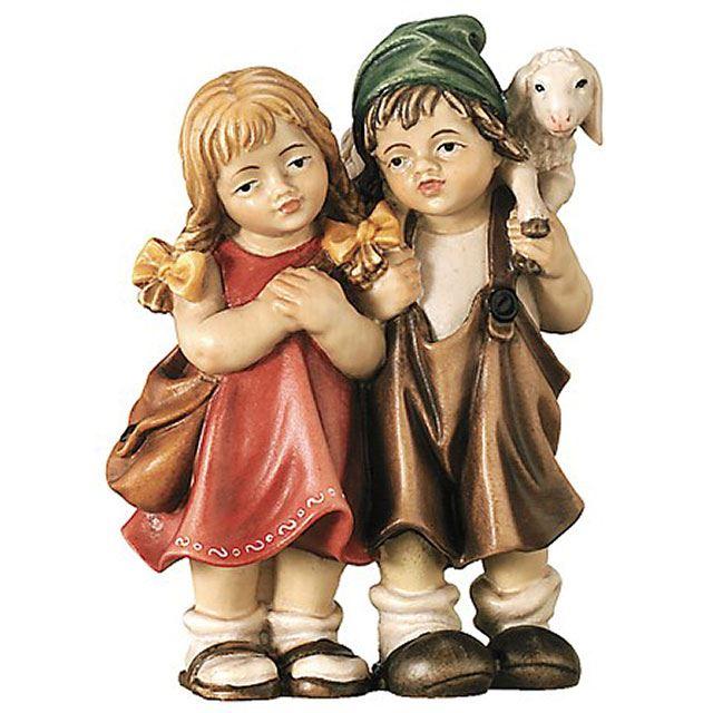 Kinderpaar mit Lamm - Königliche Krippe - Color - Bemalt