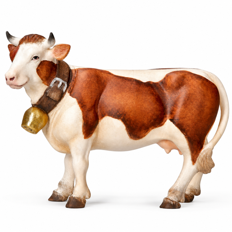 Stehende Kuh mit Glocke als Tierfigur für die Ulrich-Krippe