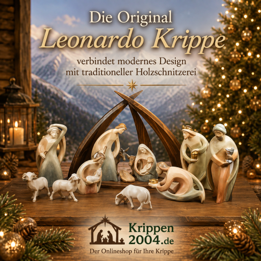 Original Leonardo Krippe mit holzgeschnitzten Krippenfiguren im modernen Design