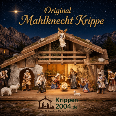 Original Mahlknecht Krippe mit holzgeschnitzten alpenländischen Krippenfiguren aus Südtirol
