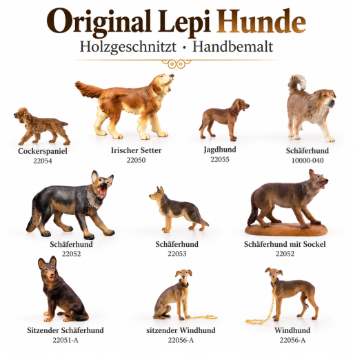 Original Lepi Hunde aus Holz als Krippenfiguren für eine Weihnachtskrippe